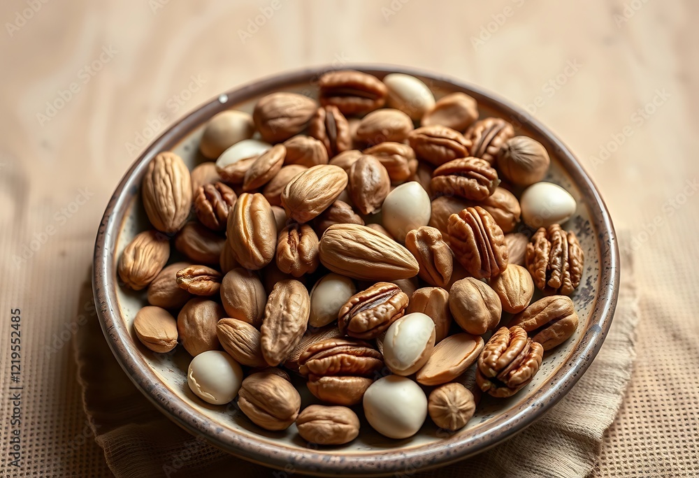 Warm-toned Bowl of Mixed Nuts: Almonds, Pecans, and More Warm-toned Bowl of Mixed Nuts: Almonds, Pecans, and More