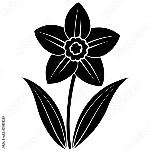 daffodil black silhouette vector, Simple silhouette Design vector icon with white background
