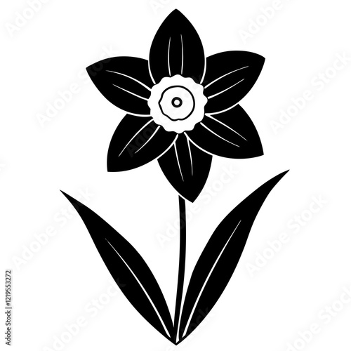 daffodil black silhouette vector, Simple silhouette Design vector icon with white background