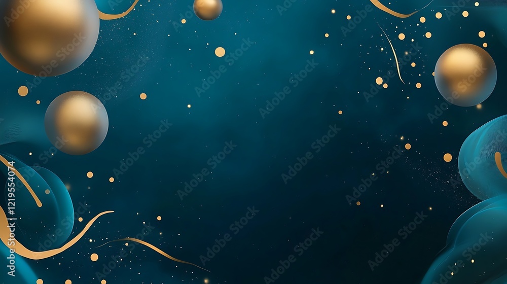 Abstract Gold Orbs Teal Background Design Abstract Gold Orbs Teal Background Design
