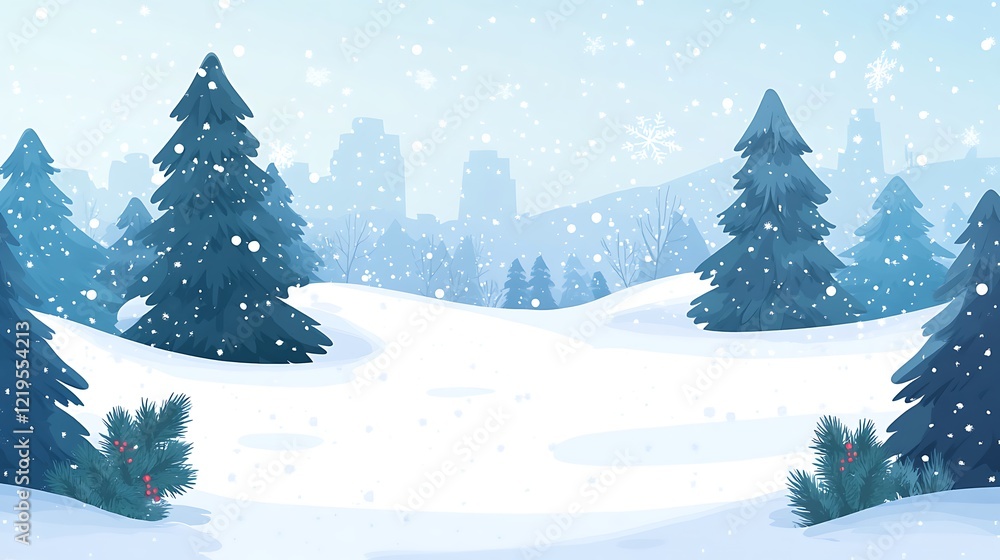 Naklejka premium Snowy Winter Landscape: Serene Cityscape View