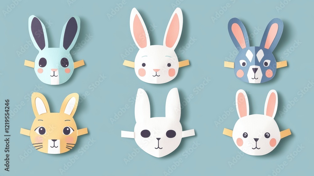 Fototapeta premium A colorful collection of paper cut animals celebrating Easter on a vibrant blue background.