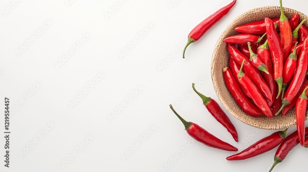 Fresh Red Chili Peppers in Rustic Basket for Spicy Culinary Creations and Healthy Dishes Fresh Red Chili Peppers in Rustic Basket for Spicy Culinary Creations and Healthy Dishes