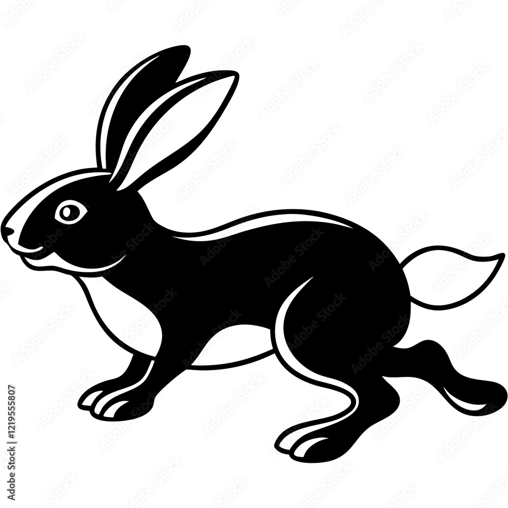 Black and White Rabbit in a Running Pose
