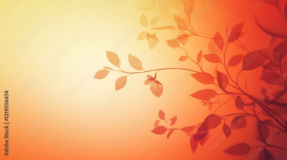 Abstract Orange Floral Branch Design with Leaves and Flowers Abstract Orange Floral Branch Design with Leaves and Flowers