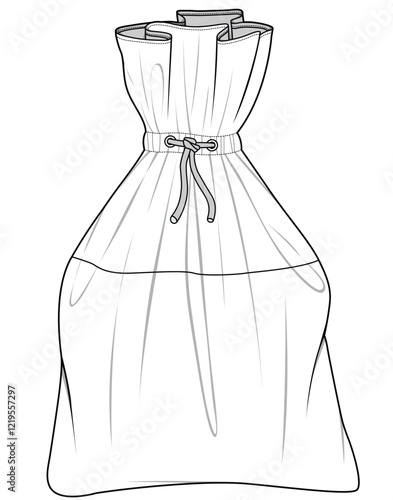 Drawstring bag flat sketch vector illustration 