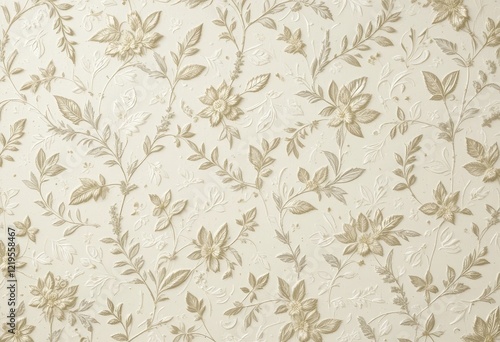 Elegant Embossed Floral Wallpaper: Delicate Beige Blooms on Cream photo