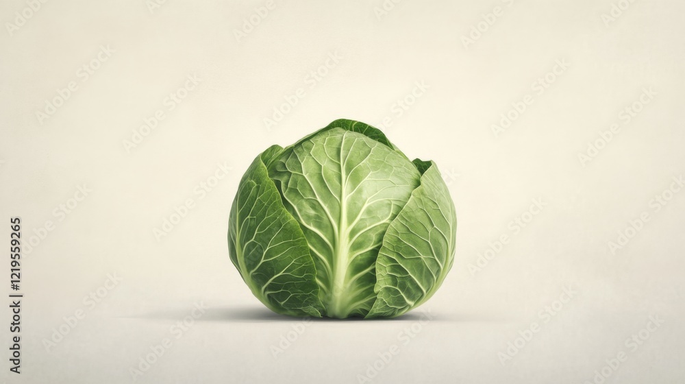 Fototapeta premium Single green cabbage on a light beige background.