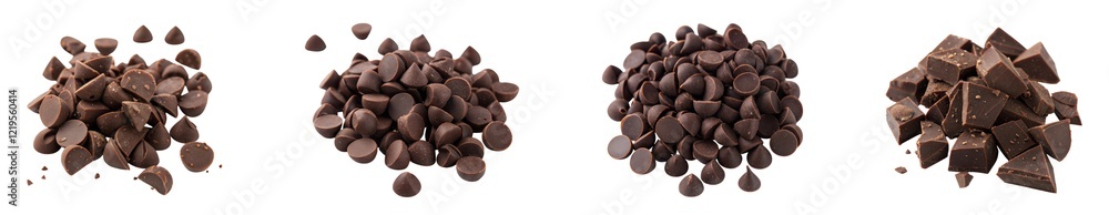 Obraz premium Chocolate treats delicious variations of chocolate bits food industry culinary delights, isolated on white or transparent background