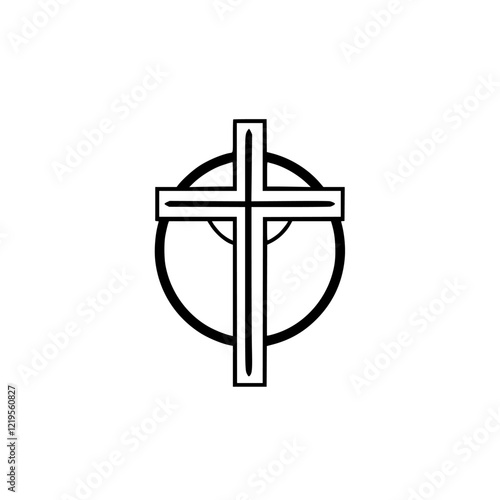 Elegant Cross in Circle: A Minimalist Religious Symbol Design. Perfect for spiritual and religious themed projects, representing faith, hope, and belief.