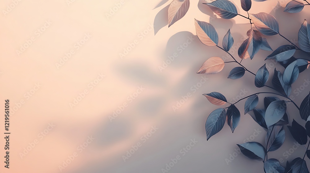 Fototapeta premium Elegant Branch with Dark Leaves Against Soft Background