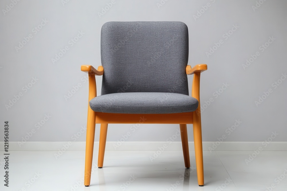 Fototapeta premium Retro mid-century wood furniture . Stylish armchair with a modern fabric design and wooden frame.