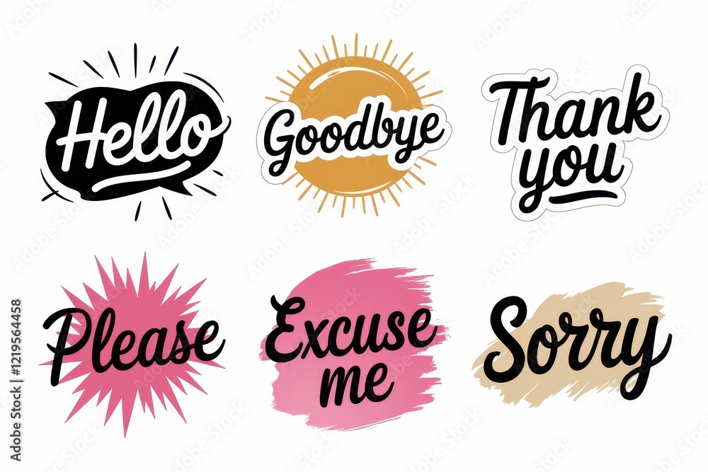 Six Common Courtesy Words In Stylish Designs Six Common Courtesy Words In Stylish Designs