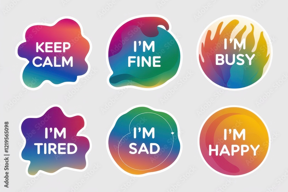 Colorful Stickers Displaying Various Emotional States Colorful Stickers Displaying Various Emotional States