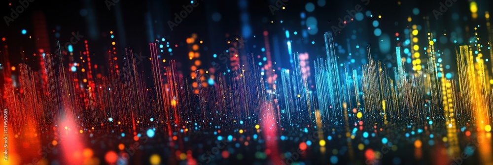 Bright lights in various colors create a mesmerizing abstract pattern resembling sound waves Bright lights in various colors create a mesmerizing abstract pattern resembling sound waves