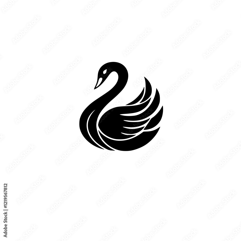 Fototapeta premium Elegant Black Swan Silhouette: Graceful Bird, Wildlife, Nature, Vector Graphic, Logo Design