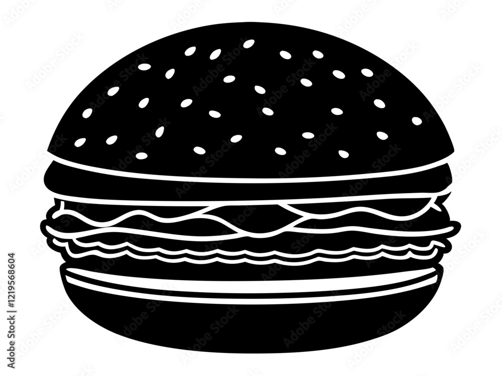 Fototapeta premium burger black silhouette vector, hamburger Vector, Simple silhouette Design vector icon with white background. Food vector 