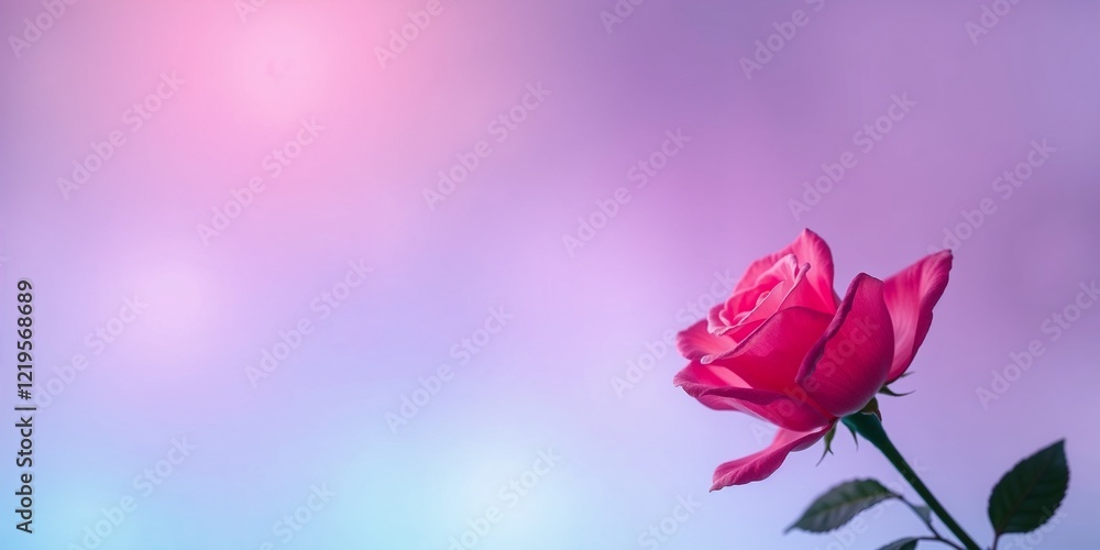 Obraz premium Pink Rose on Soft Gradient Background with Copy-Space