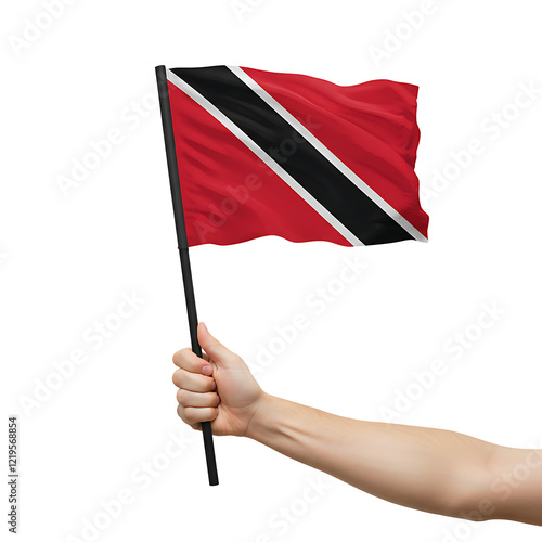 Waving Trinidadian Flag Close-Up Photorealistic Detail On Transparent Background
 photo