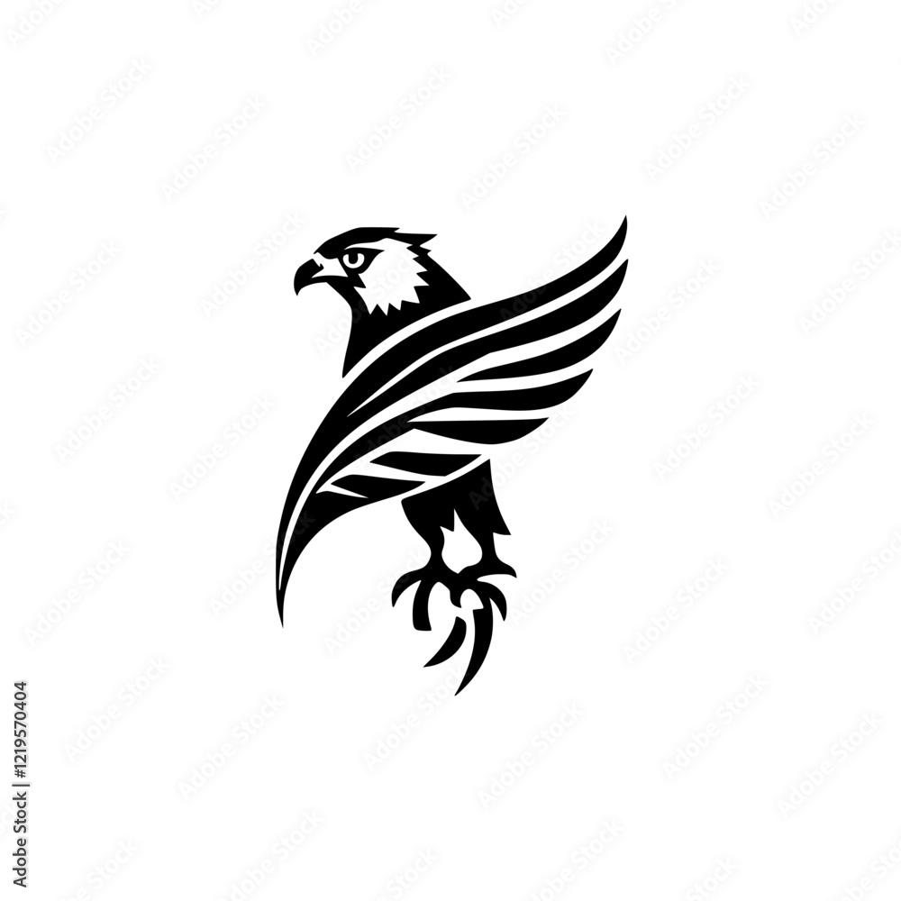Obraz premium Majestic Eagle: Black and White Tribal Bird Vector Graphic Design