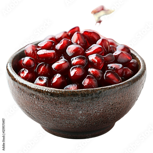 Juicy Red Pomegranate Seeds in Rustic Bowl Antioxidant Rich Superfood Healthy Snack photo