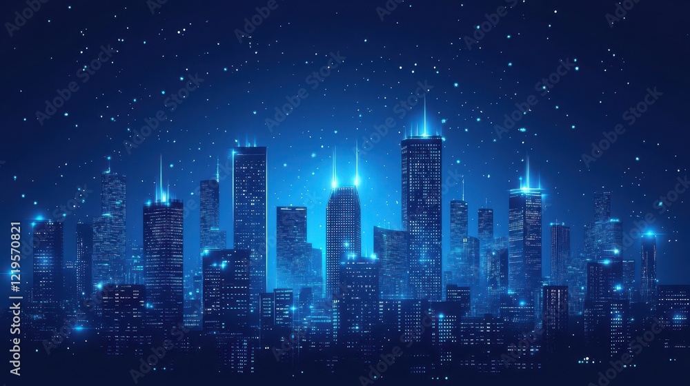 Fototapeta premium A futuristic city skyline at night glowing brightly
