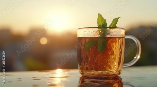 A Glass Of Mint Tea At Sunset photo