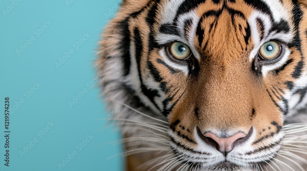 Fototapeta premium A close up of a tiger's face with blue eyes