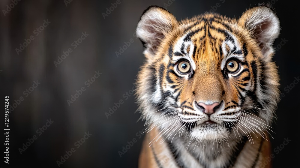 Naklejka premium A close up of a tiger's face with a black background