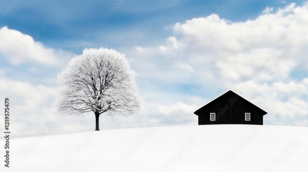 A lone tree stands in the middle of a snowy field A lone tree stands in the middle of a snowy field