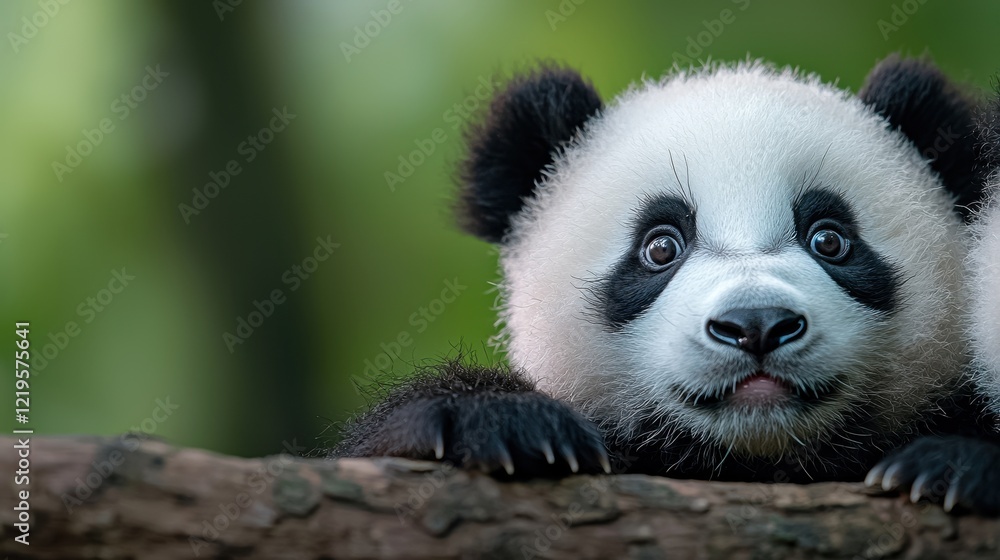Fototapeta premium A panda bear laying on top of a tree branch