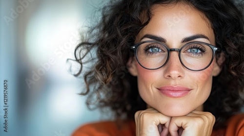 A woman wearing glasses with her hand on her chin