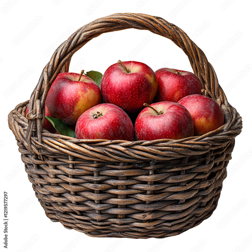Rustic wicker basket brimming with ripe red apples autumn harvest healthy food Rustic wicker basket brimming with ripe red apples autumn harvest healthy food