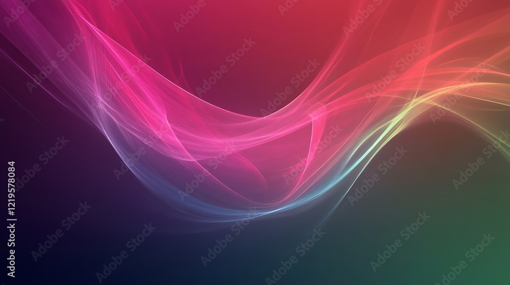 Naklejka premium Abstract Swirling Light Waves Design in Pink Green and Purple Hues