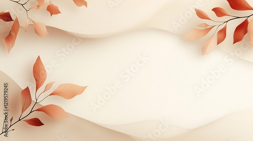 Delicate Orange Leaves on a Beige Wavy Background