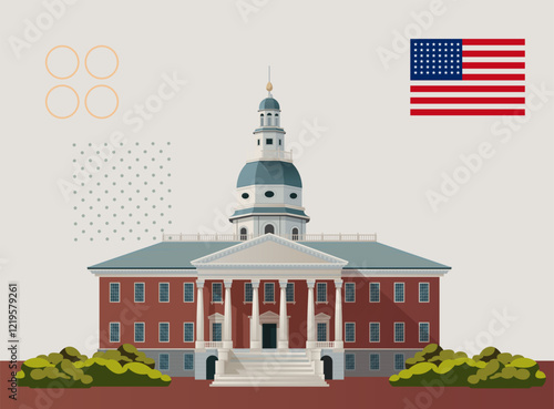 Maryland State House - Annapolis, Maryland - Stock Illustration