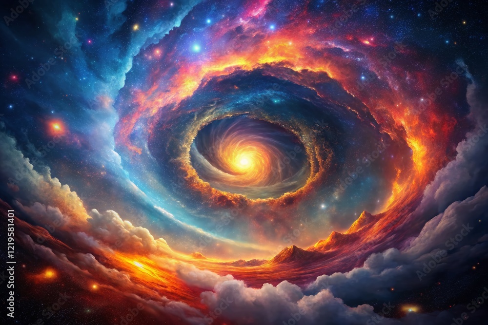 Obraz premium Vibrant Cosmic Nebula: Exploding Starburst of Color and Energy