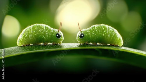 A couple of green caterpillars sitting on top of a leaf
