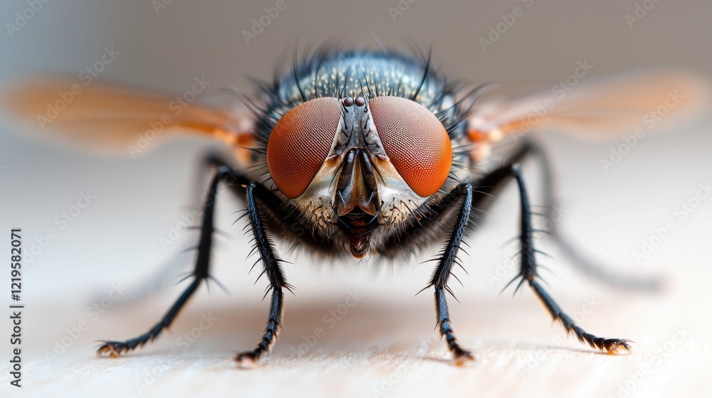 A close up of a fly on a wooden surface A close up of a fly on a wooden surface