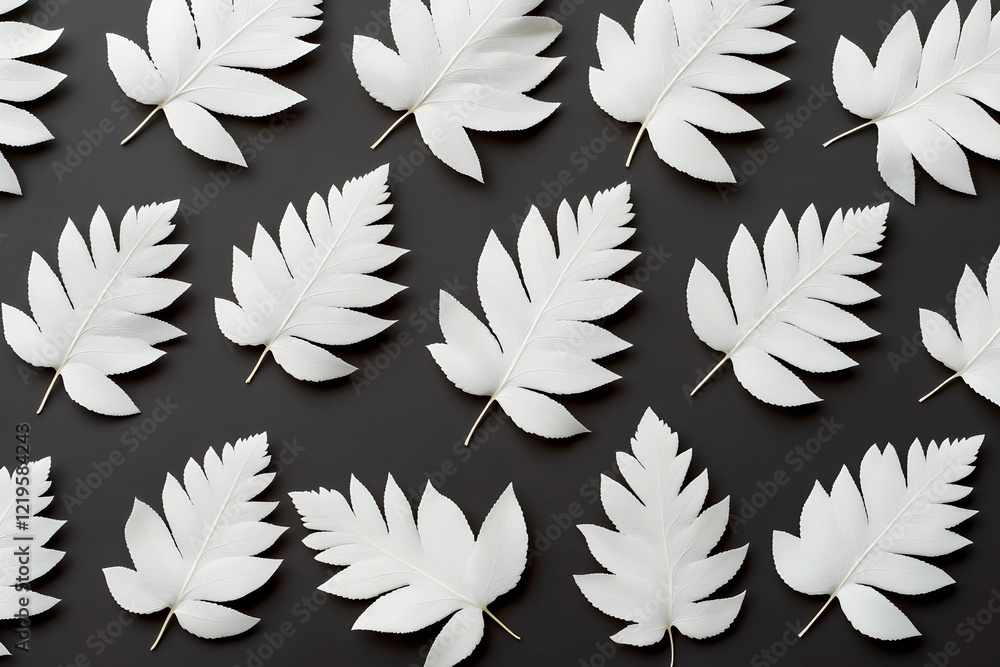 A beautiful arrangement of white paper leaves displayed against a black background, creating a stunning visual contrast and an elegant, minimalist aesthetic. A beautiful arrangement of white paper leaves displayed against a black background, creating a stunning visual contrast and an elegant, minimalist aesthetic.