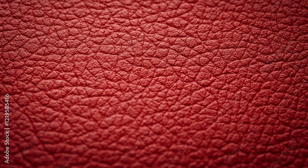 Close up Texture of Red Leather Detailed Grain Upholstery Material Background