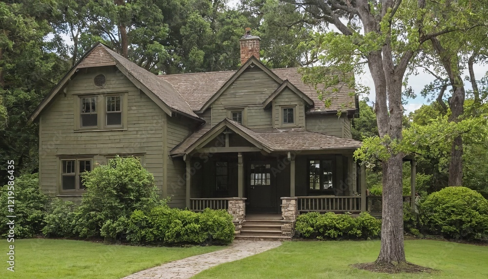 The image features a house situated in a natural setting, surrounded by trees and grass The image features a house situated in a natural setting, surrounded by trees and grass