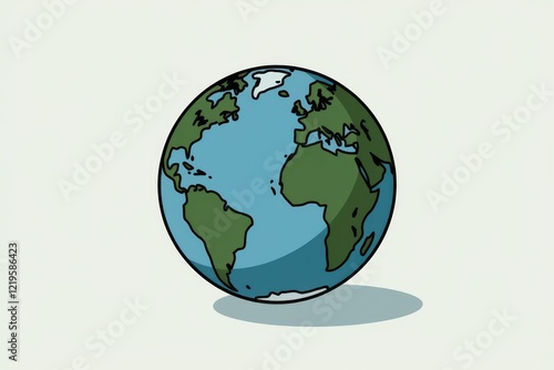 Fototapeta Naklejka Na Ścianę i Meble -  A simple cartoon illustration of planet Earth, showcasing continents and oceans.