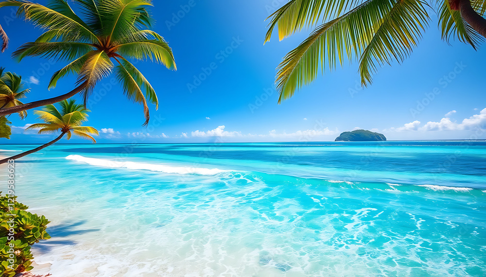 Idyllic Tropical Beach with Lush Palm Trees and Turquoise Waters – Perfect Paradise Getaway Idyllic Tropical Beach with Lush Palm Trees and Turquoise Waters – Perfect Paradise Getaway