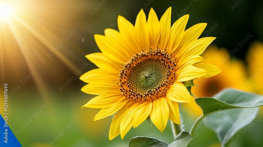 A sunflower with the sun shining through the leaves A sunflower with the sun shining through the leaves