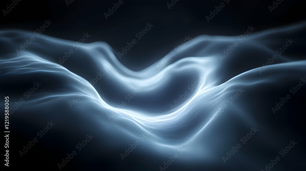 Obraz premium Abstract light wave patterns in a dark background create a mesmerizing visual effect. This image embodies fluid motion and modern design, perfect for tech or digital themes.