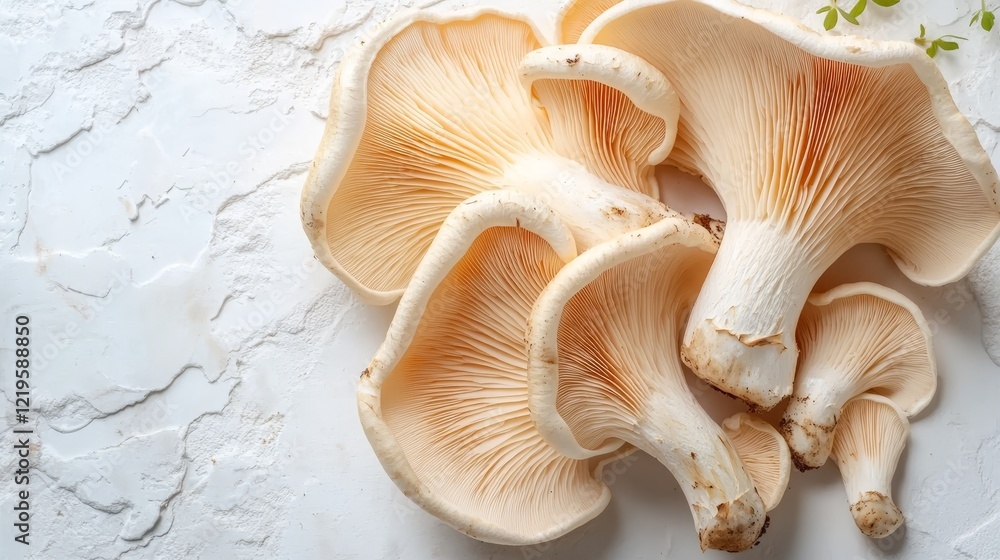 Delicate White Oyster Mushrooms Isolated on White Background for Gourmet Culinary Creations 5 Delicate White Oyster Mushrooms Isolated on White Background for Gourmet Culinary Creations 5