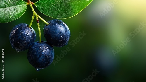 A bunch of blueberries with water droplets on them