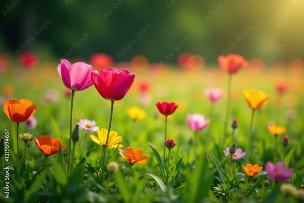 Colorful flowers blooming in a field with green grass at the European Space Agency -ESA-, europa space agency, flower field Colorful flowers blooming in a field with green grass at the European Space Agency -ESA-, europa space agency, flower field
