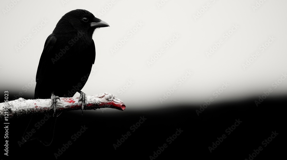 Fototapeta premium a black crow perched atop a tree branch against a backdrop of a clear blue sky